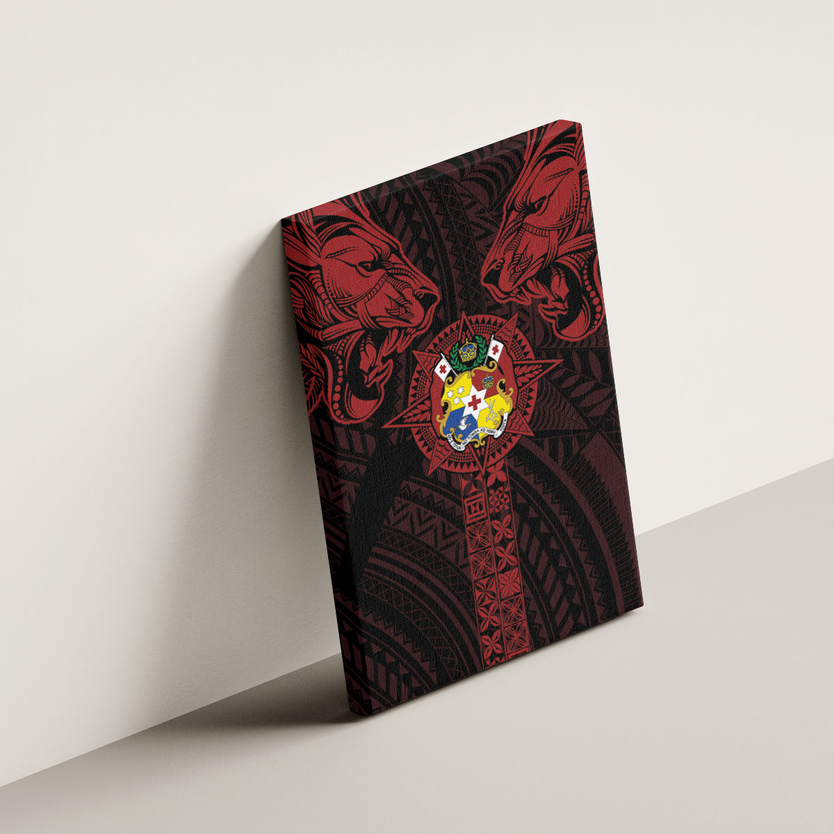 Tonga Independence Day Canvas Wall Art Tongatapu Lion Ngatu Motifs Black Ver. LT7 - Polynesian Pride
