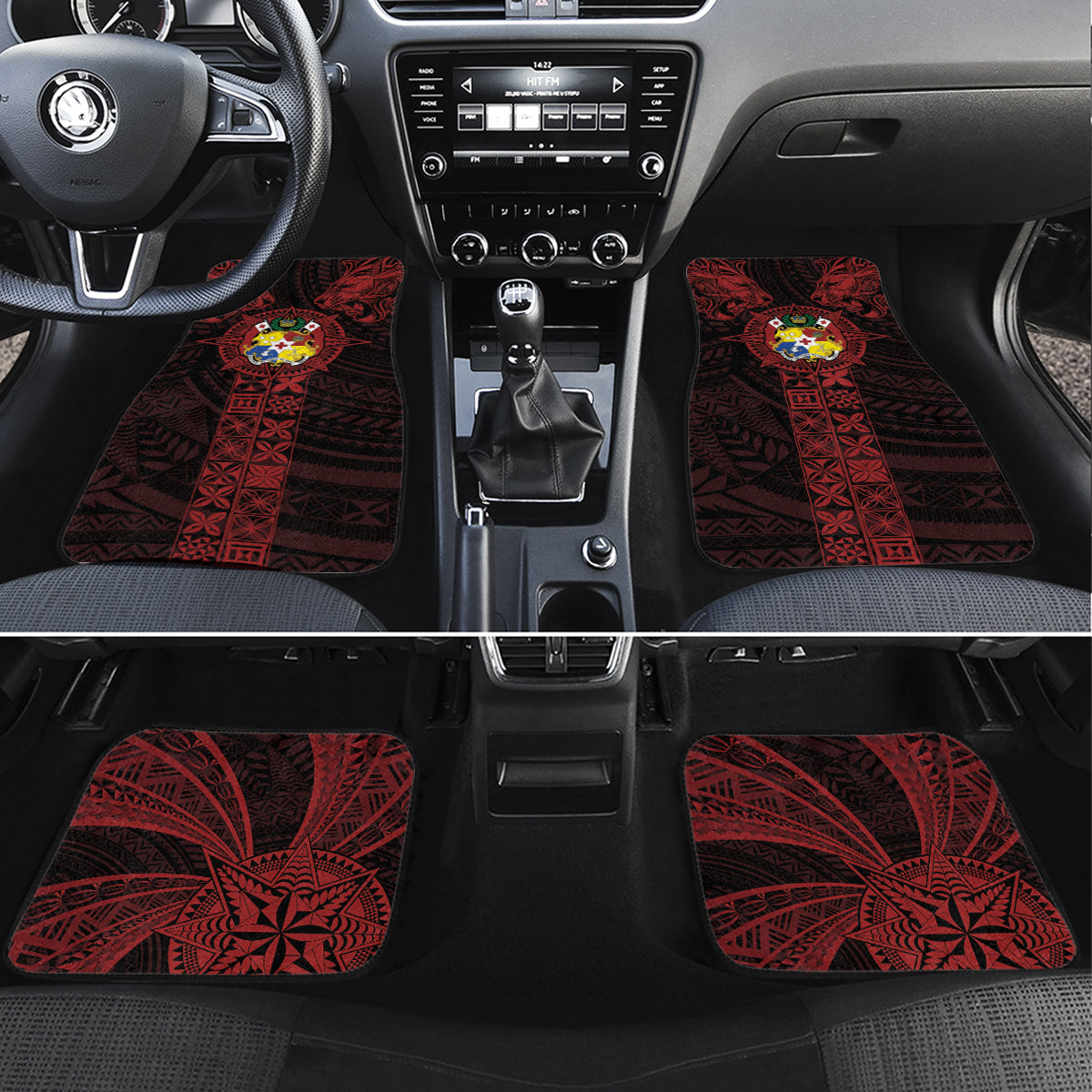 Tonga Independence Day Car Mats Tongatapu Lion Ngatu Motifs Black Ver. LT7 Set 4pcs Black - Polynesian Pride