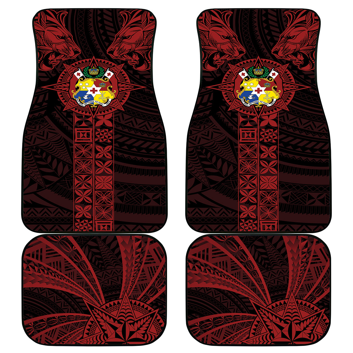 Tonga Independence Day Car Mats Tongatapu Lion Ngatu Motifs Black Ver. LT7 - Polynesian Pride
