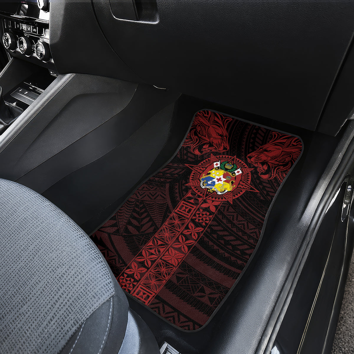 Tonga Independence Day Car Mats Tongatapu Lion Ngatu Motifs Black Ver. LT7 - Polynesian Pride