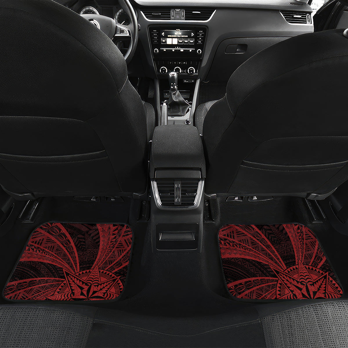 Tonga Independence Day Car Mats Tongatapu Lion Ngatu Motifs Black Ver. LT7 Set 2pcs - Back Black - Polynesian Pride