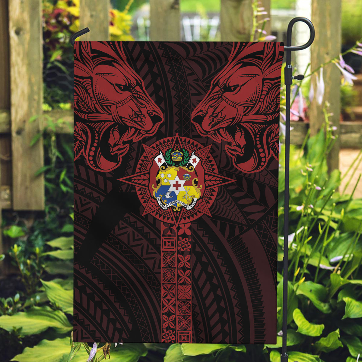 Tonga Independence Day Garden Flag Tongatapu Lion Ngatu Motifs Black Ver. LT7 Garden Flag Black - Polynesian Pride