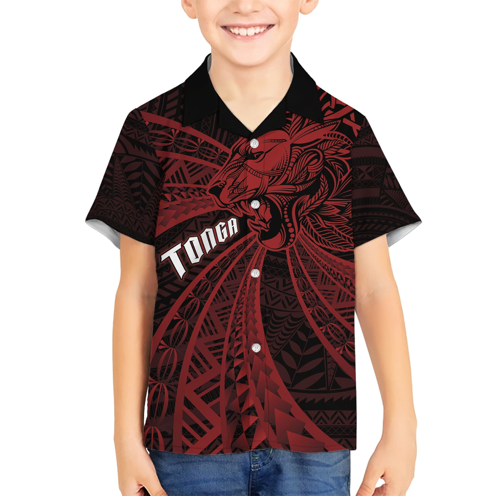 Tonga Independence Day Kid Hawaiian Shirt Tongatapu Lion Ngatu Motifs Black Ver.