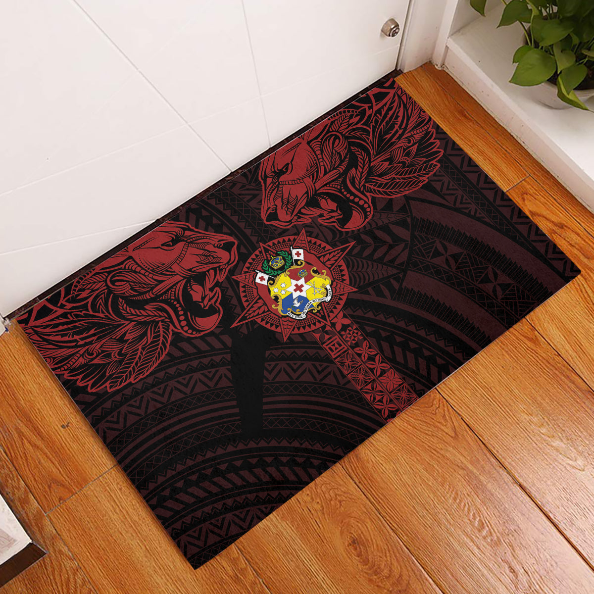 Tonga Independence Day Rubber Doormat Tongatapu Lion Ngatu Motifs Black Ver.