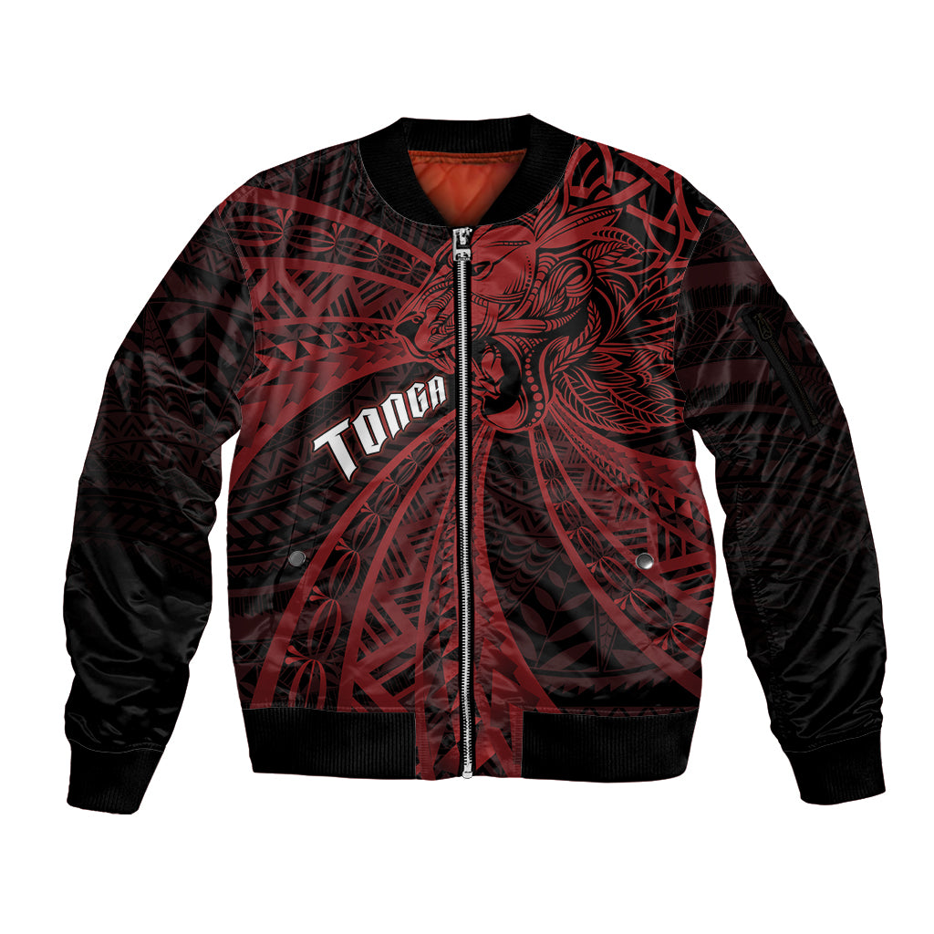 Tonga Independence Day Sleeve Zip Bomber Jacket Tongatapu Lion Ngatu Motifs Black Ver.