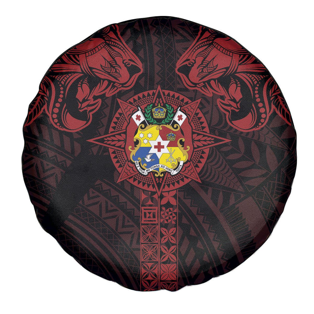 Tonga Independence Day Spare Tire Cover Tongatapu Lion Ngatu Motifs Black Ver. LT7 - Polynesian Pride