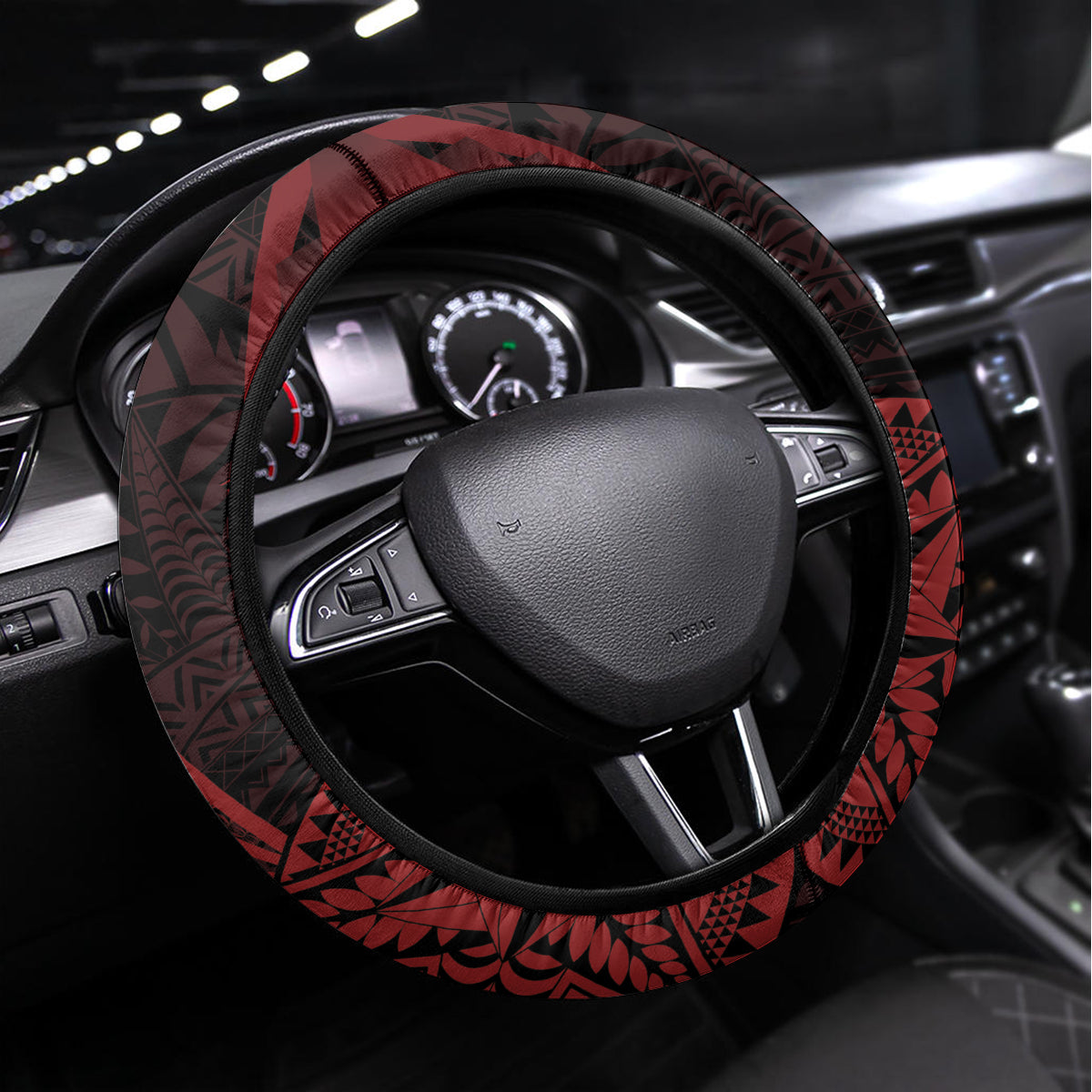 Tonga Independence Day Steering Wheel Cover Tongatapu Lion Ngatu Motifs Black Ver.