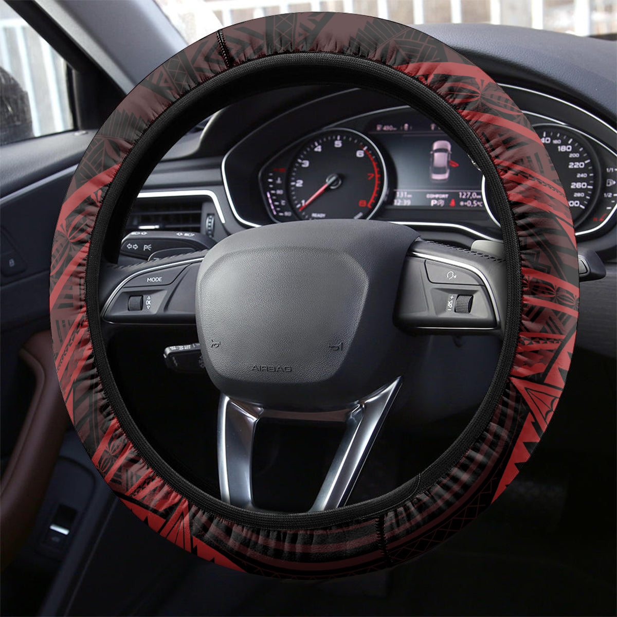 Tonga Independence Day Steering Wheel Cover Tongatapu Lion Ngatu Motifs Black Ver. LT7 - Polynesian Pride