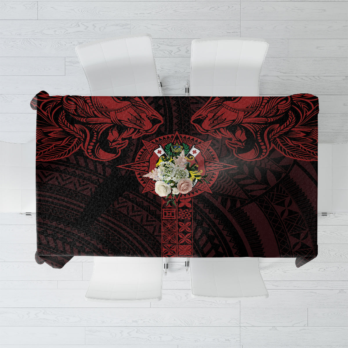 Tonga Independence Day Tablecloth Tongatapu Lion Ngatu Motifs Black Ver. LT7 Black - Polynesian Pride