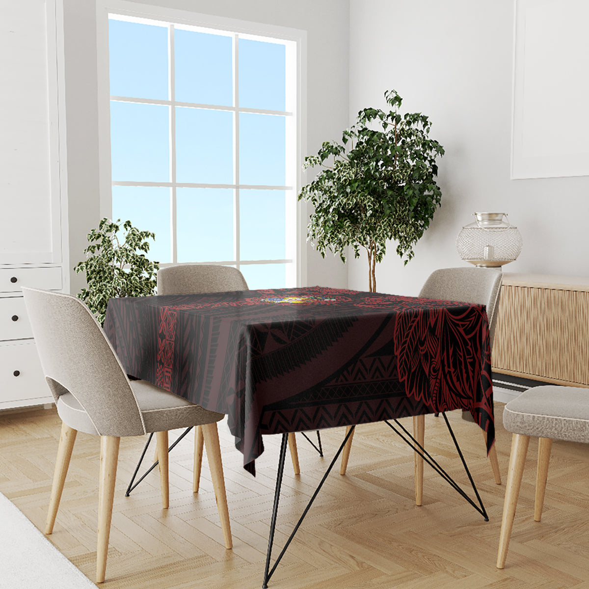 Tonga Independence Day Tablecloth Tongatapu Lion Ngatu Motifs Black Ver.