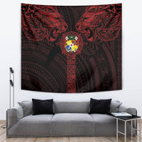 Tonga Independence Day Tapestry Tongatapu Lion Ngatu Motifs Black Ver. LT7 Black - Polynesian Pride