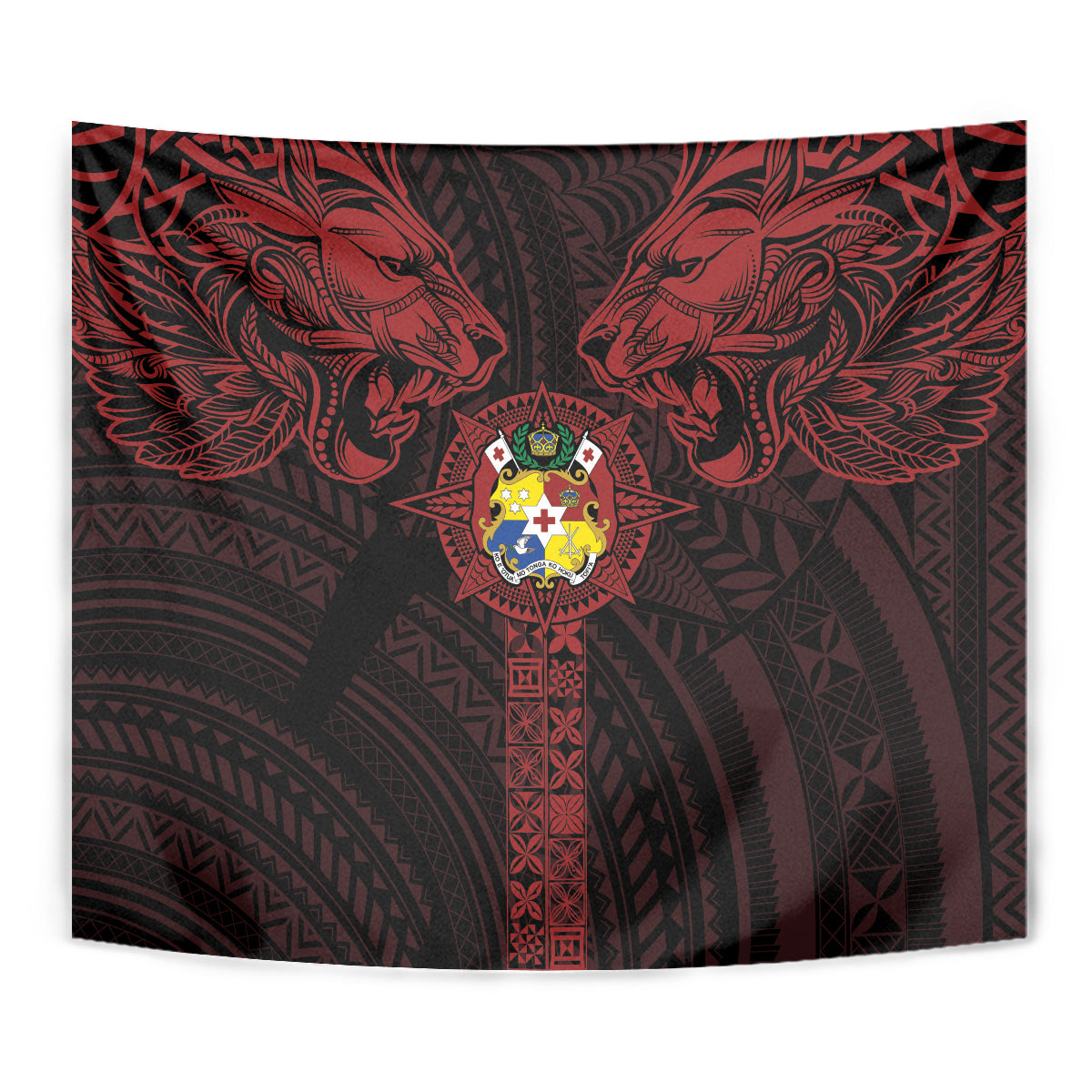 Tonga Independence Day Tapestry Tongatapu Lion Ngatu Motifs Black Ver. LT7 - Polynesian Pride