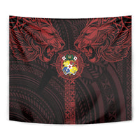 Tonga Independence Day Tapestry Tongatapu Lion Ngatu Motifs Black Ver. LT7 - Polynesian Pride