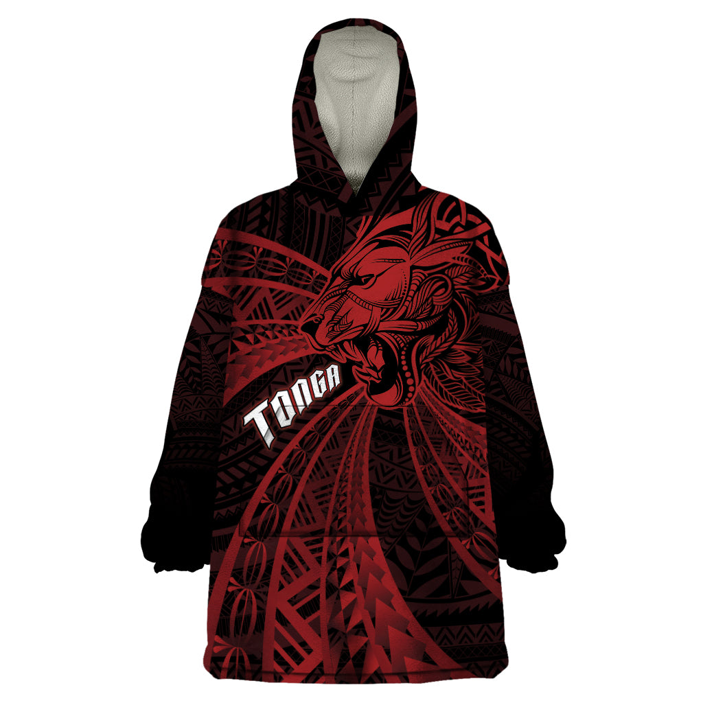 Tonga Independence Day Wearable Blanket Hoodie Tongatapu Lion Ngatu Motifs Black Ver.