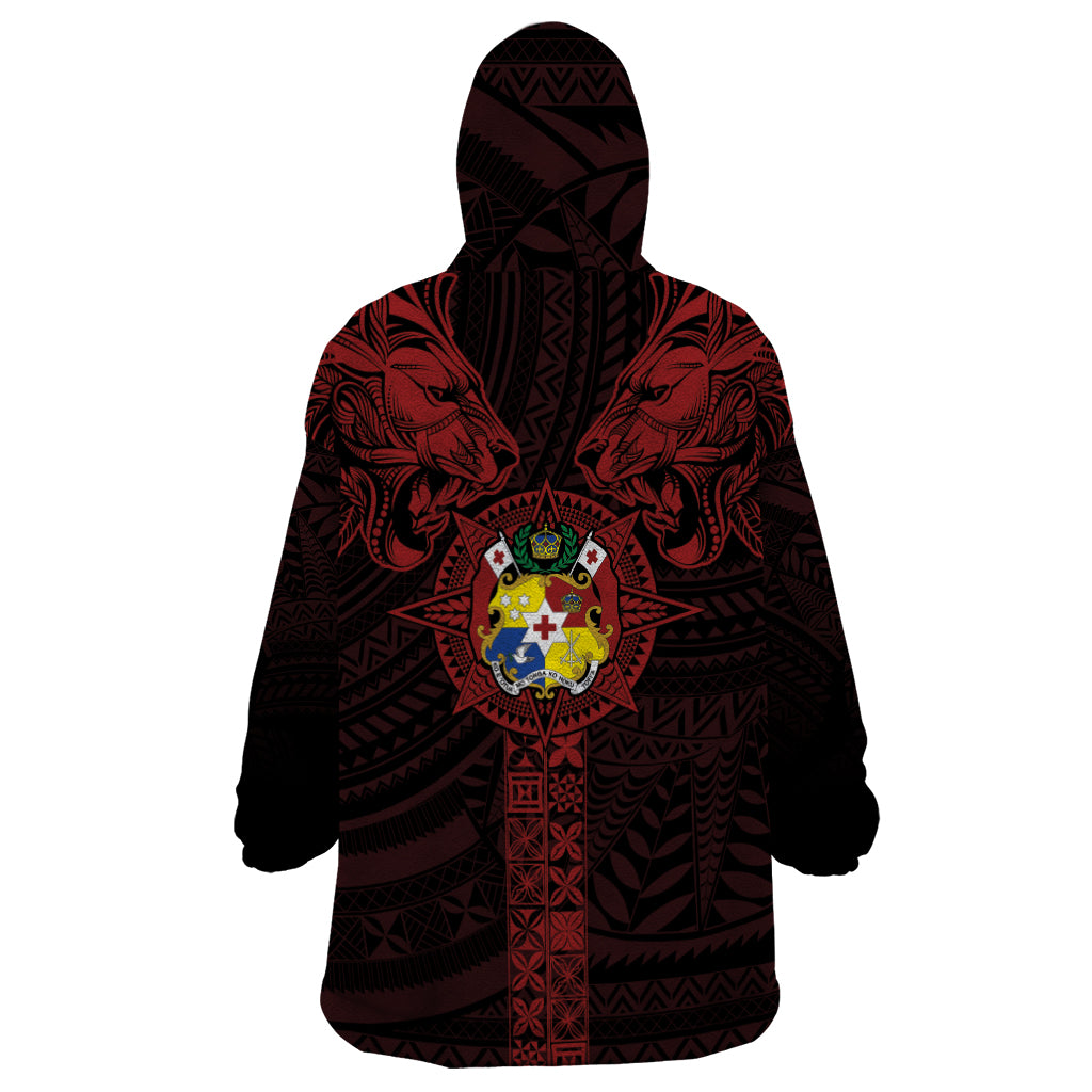 Tonga Independence Day Wearable Blanket Hoodie Tongatapu Lion Ngatu Motifs Black Ver.