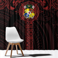 Tonga Independence Day Window Curtain Tongatapu Lion Ngatu Motifs Black Ver. LT7 - Polynesian Pride