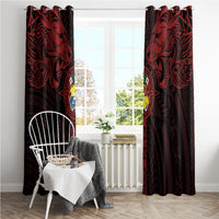 Tonga Independence Day Window Curtain Tongatapu Lion Ngatu Motifs Black Ver. LT7 - Polynesian Pride