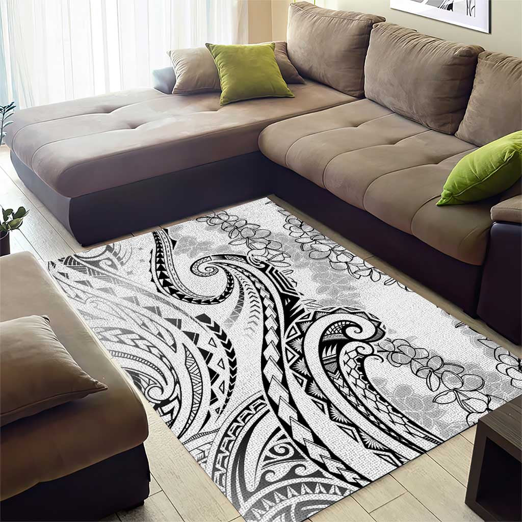 Polynesia Plumeria Lei Area Rug White Curves Motif