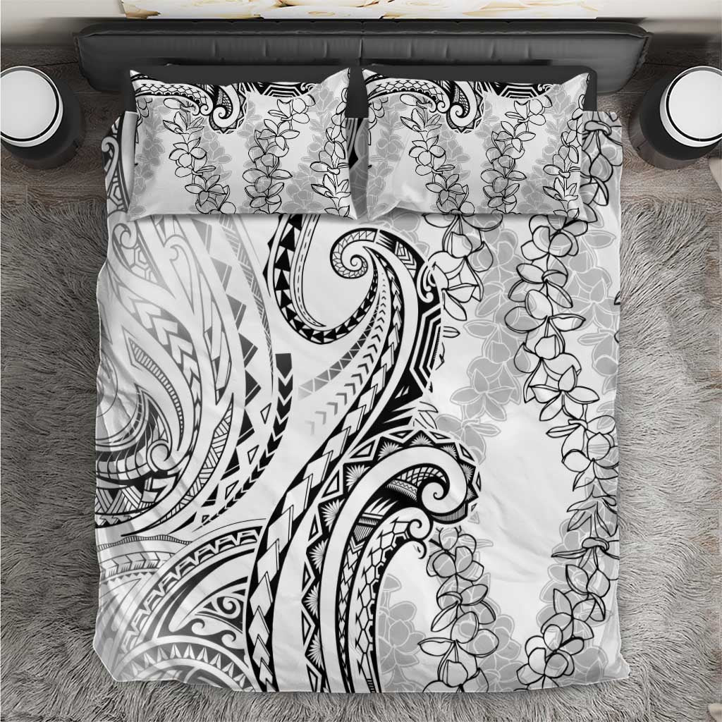 Polynesia Plumeria Lei Bedding Set White Curves Motif