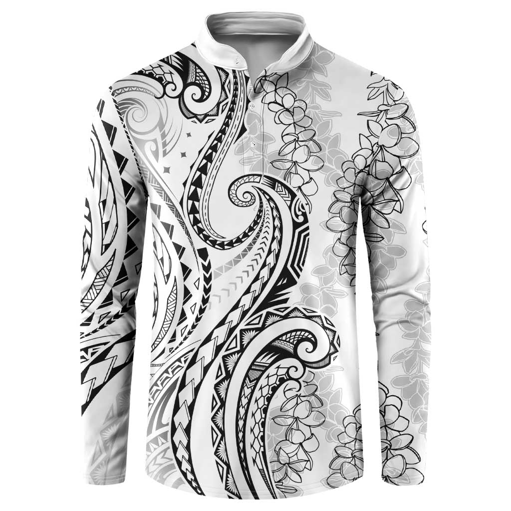 Polynesia Plumeria Lei Button Sweatshirt White Curves Motif LT7 White - Polynesian Pride