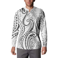 Polynesia Plumeria Lei Button Sweatshirt White Curves Motif LT7 - Polynesian Pride