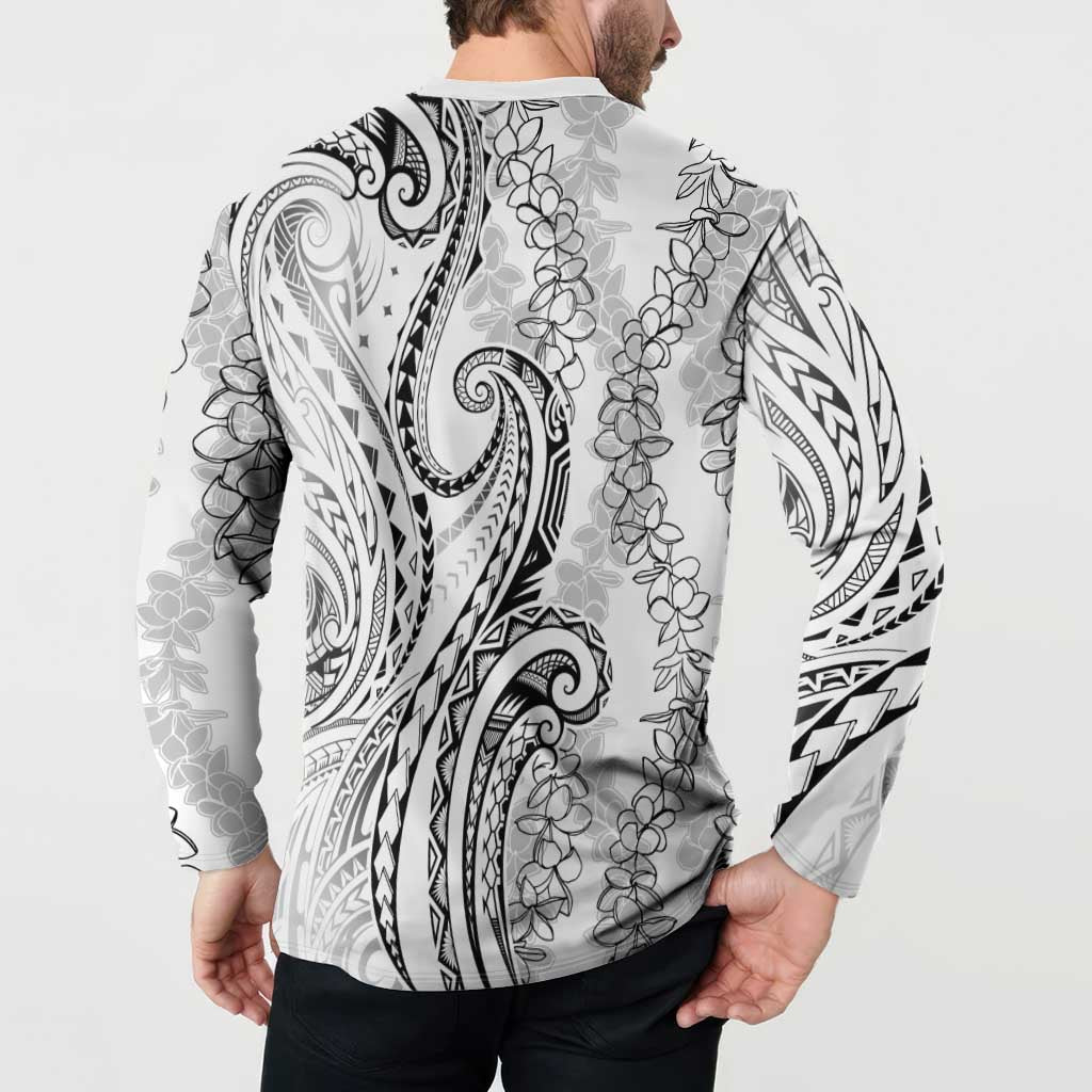 Polynesia Plumeria Lei Button Sweatshirt White Curves Motif LT7 - Polynesian Pride