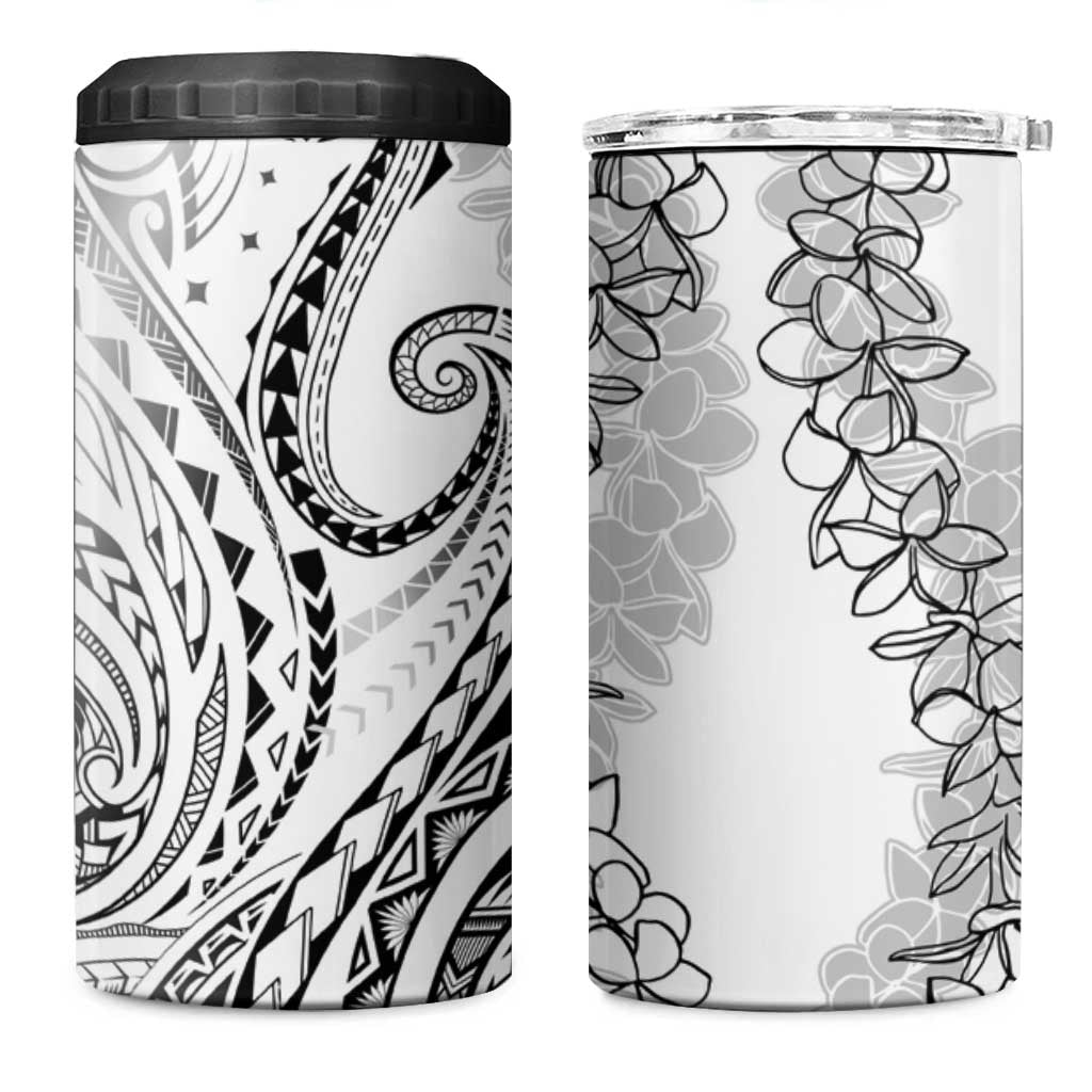 Polynesia Plumeria Lei 4 in 1 Can Cooler Tumbler White Curves Motif LT7 One Size: 16 oz White - Polynesian Pride