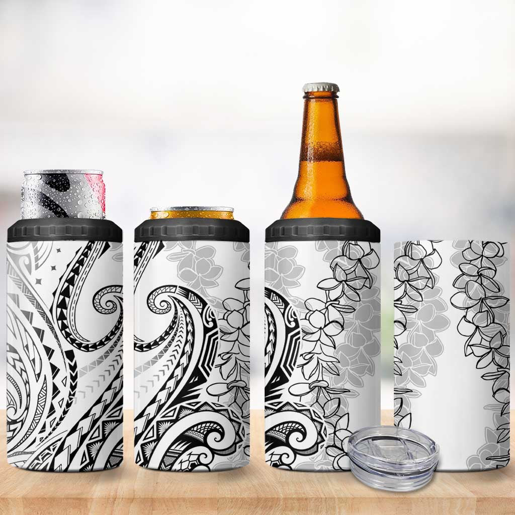 Polynesia Plumeria Lei 4 in 1 Can Cooler Tumbler White Curves Motif LT7 - Polynesian Pride