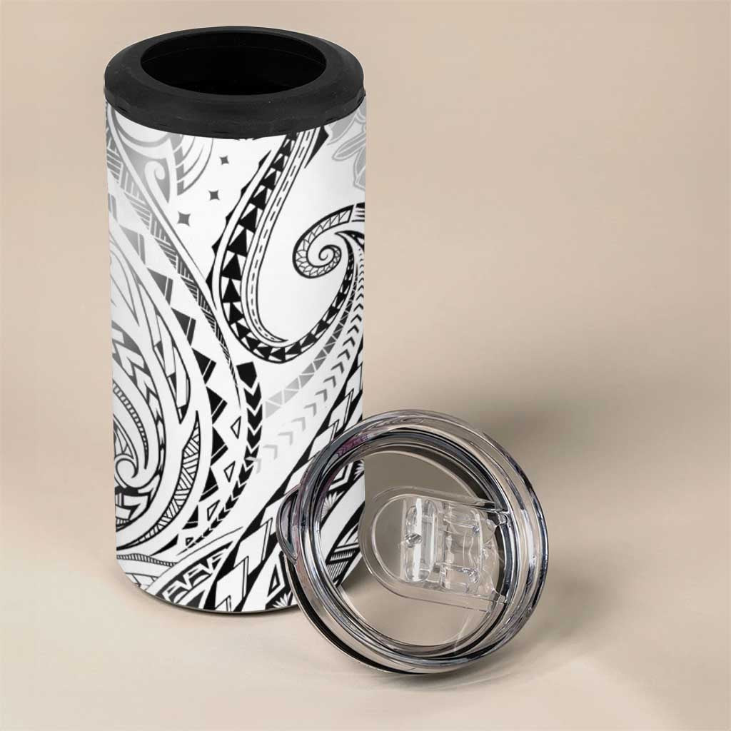 Polynesia Plumeria Lei 4 in 1 Can Cooler Tumbler White Curves Motif LT7 - Polynesian Pride