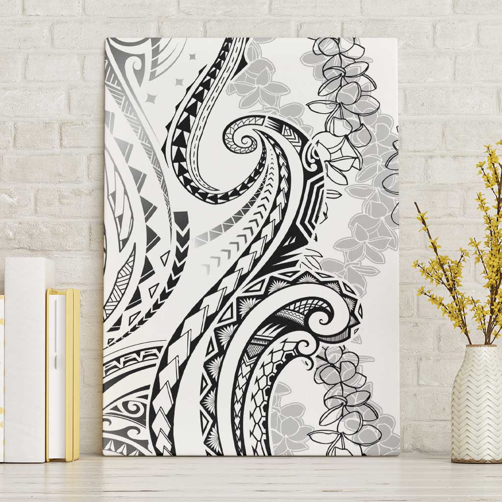 Polynesia Plumeria Lei Canvas Wall Art White Curves Motif LT7 Without Frame White - Polynesian Pride