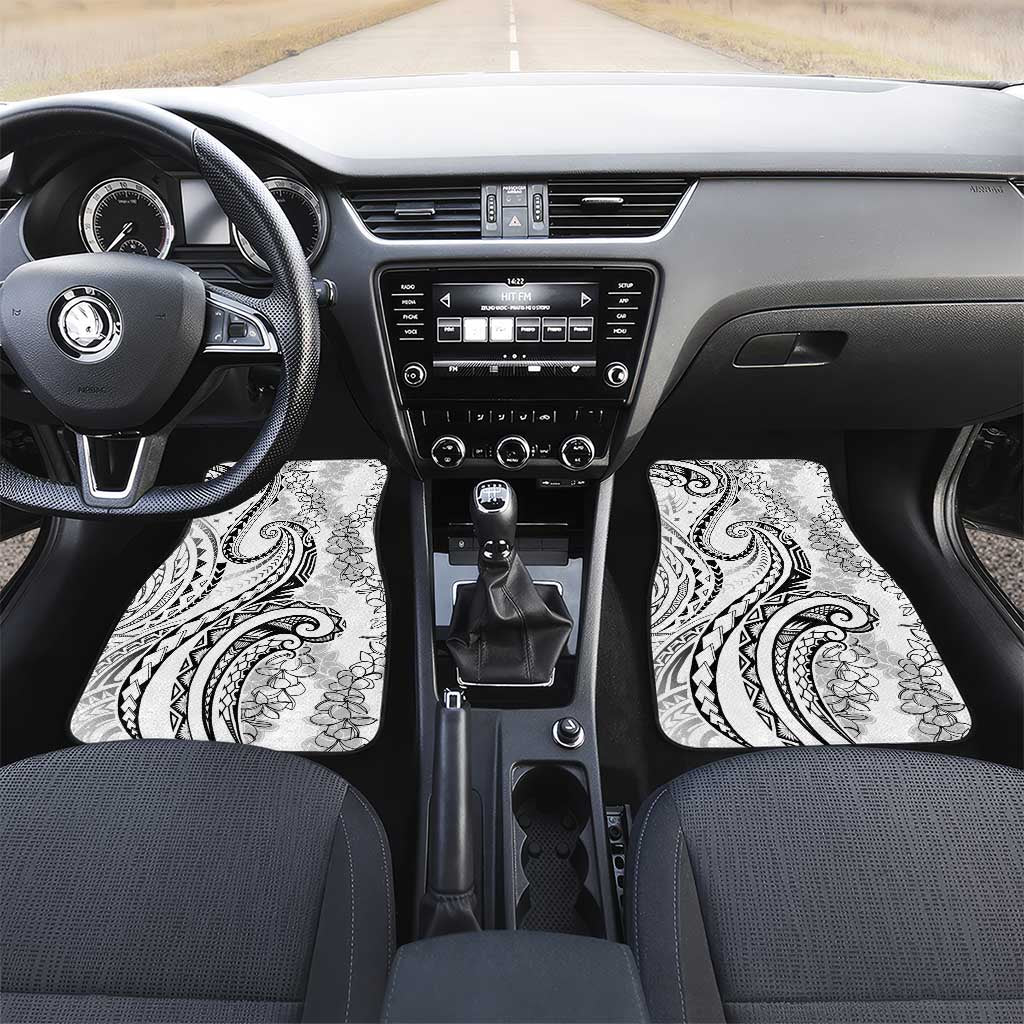 Polynesia Plumeria Lei Car Mats White Curves Motif LT7 Set 2pcs - Front White - Polynesian Pride