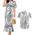 Polynesia Plumeria Lei Couples Matching Mermaid Dress and Hawaiian Shirt White Curves Motif