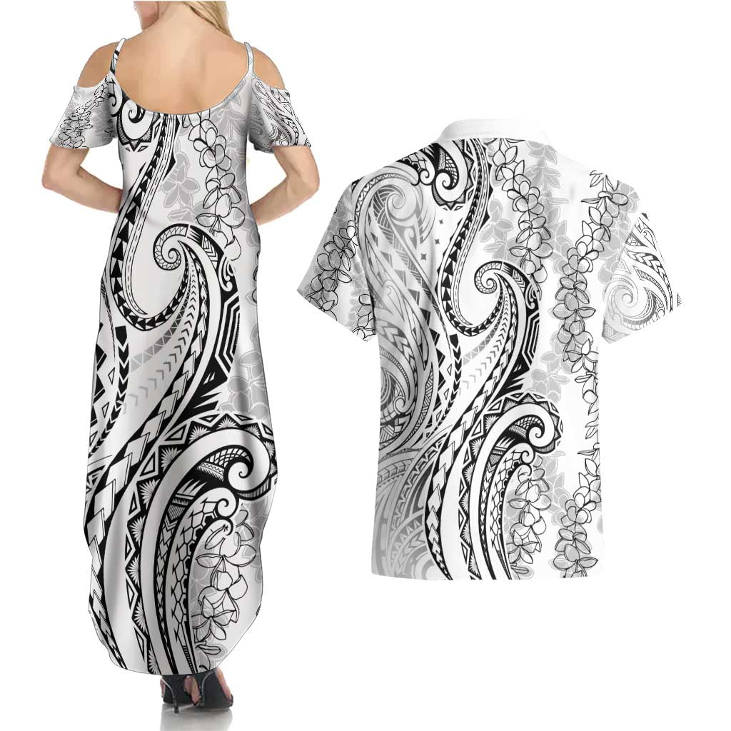 Polynesia Plumeria Lei Couples Matching Summer Maxi Dress and Hawaiian Shirt White Curves Motif LT7 - Polynesian Pride