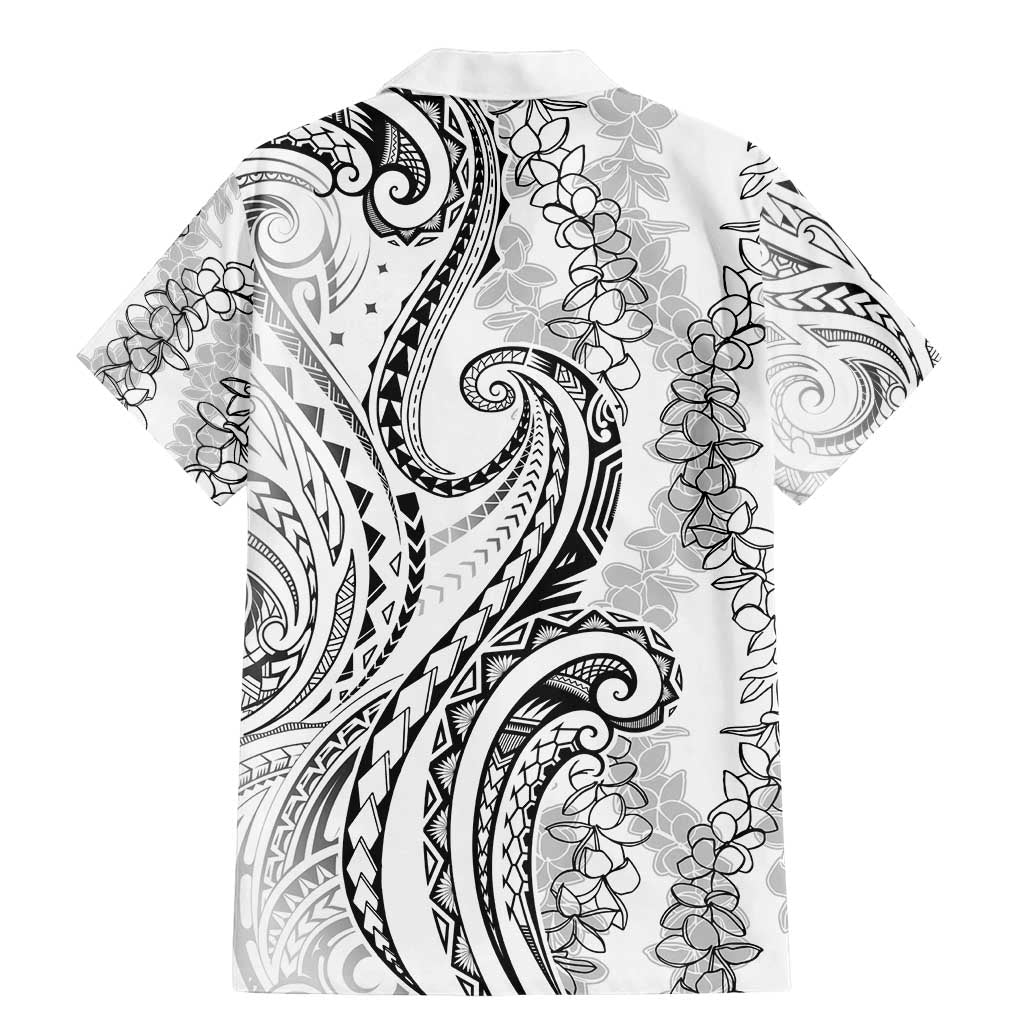 Polynesia Plumeria Lei Family Matching Mermaid Dress and Hawaiian Shirt White Curves Motif