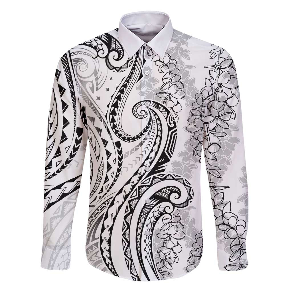Polynesia Plumeria Lei Family Matching Off Shoulder Short Dress and Hawaiian Shirt White Curves Motif
