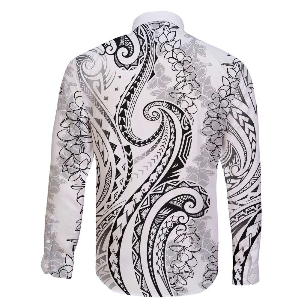 Polynesia Plumeria Lei Family Matching Off Shoulder Short Dress and Hawaiian Shirt White Curves Motif