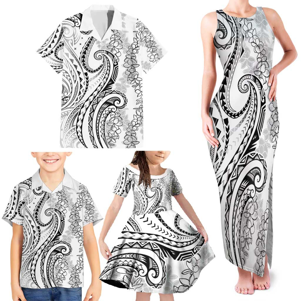Polynesia Plumeria Lei Family Matching Tank Maxi Dress and Hawaiian Shirt White Curves Motif LT7 - Polynesian Pride