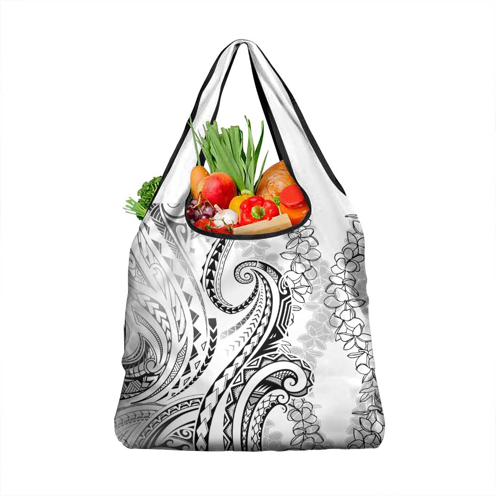 Polynesia Plumeria Lei Grocery Bag White Curves Motif LT7 1-pack One Size White - Polynesian Pride