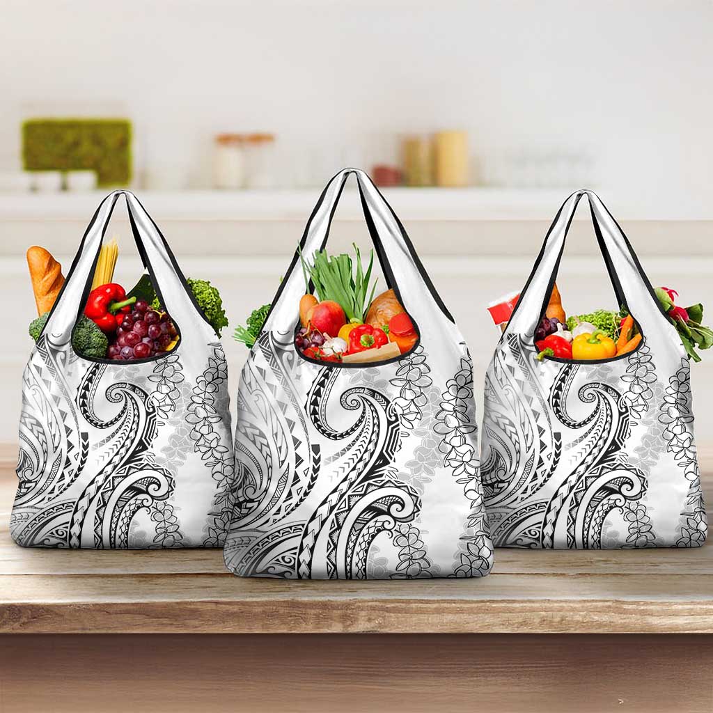 Polynesia Plumeria Lei Grocery Bag White Curves Motif LT7 3-pack One Size White - Polynesian Pride