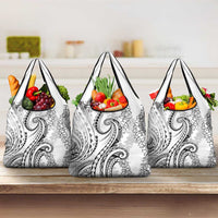 Polynesia Plumeria Lei Grocery Bag White Curves Motif LT7 3-pack One Size White - Polynesian Pride
