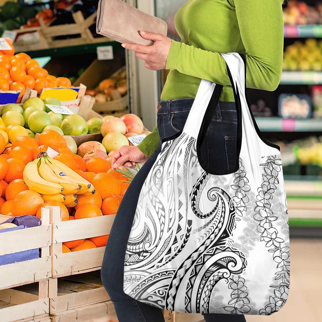 Polynesia Plumeria Lei Grocery Bag White Curves Motif LT7 - Polynesian Pride