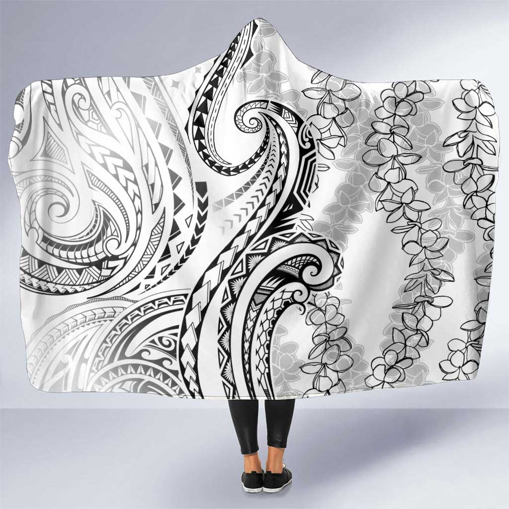 Polynesia Plumeria Lei Hooded Blanket White Curves Motif