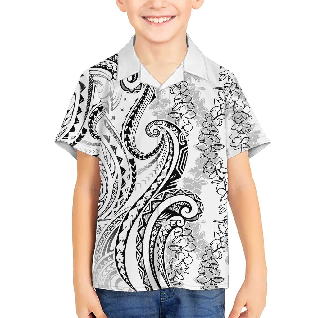 Polynesia Plumeria Lei Kid Hawaiian Shirt White Curves Motif LT7 Kid White - Polynesian Pride