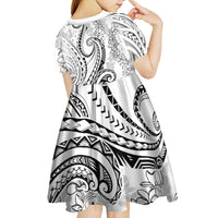 Polynesia Plumeria Lei Kid Short Sleeve Dress White Curves Motif LT7 - Polynesian Pride