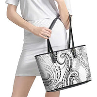 Polynesia Plumeria Lei Leather Tote Bag White Curves Motif