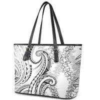 Polynesia Plumeria Lei Leather Tote Bag White Curves Motif