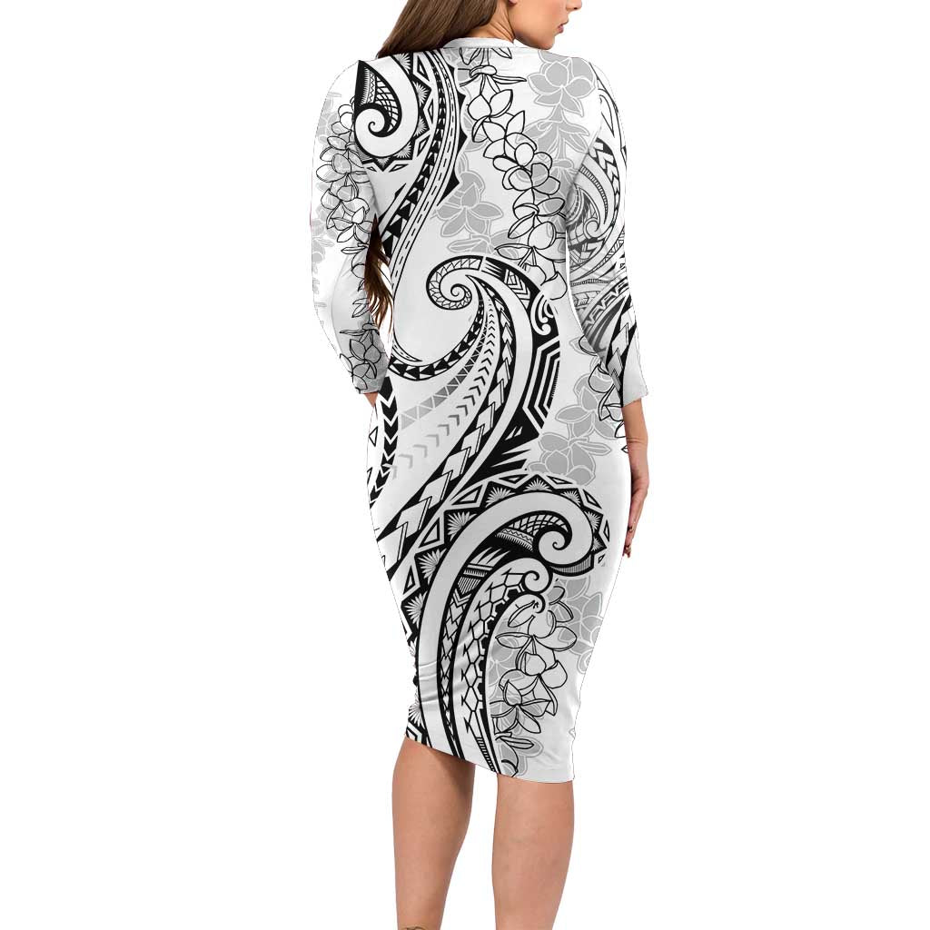 Polynesia Plumeria Lei Long Sleeve Bodycon Dress White Curves Motif