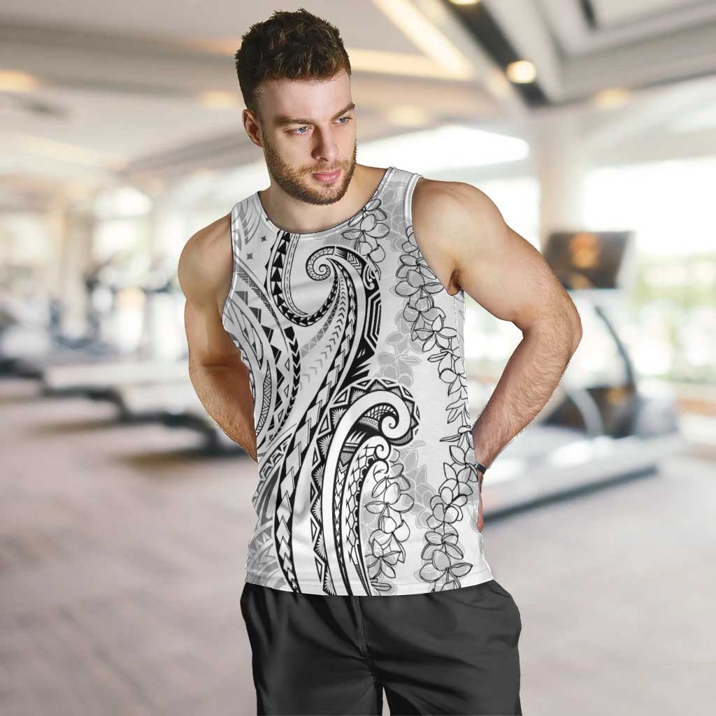 Polynesia Plumeria Lei Men Tank Top White Curves Motif LT7 White - Polynesian Pride