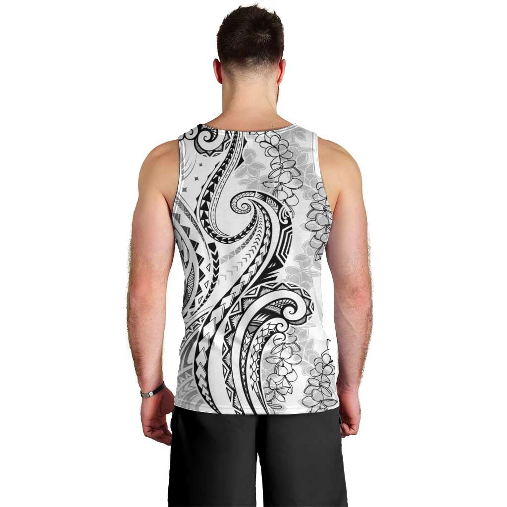 Polynesia Plumeria Lei Men Tank Top White Curves Motif LT7 - Polynesian Pride