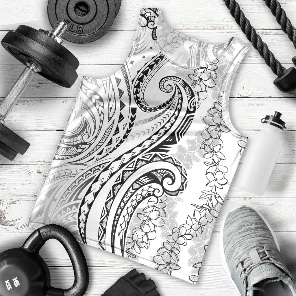 Polynesia Plumeria Lei Men Tank Top White Curves Motif LT7 - Polynesian Pride